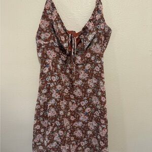 Sage Floral Mini Dress - Brown and Pink